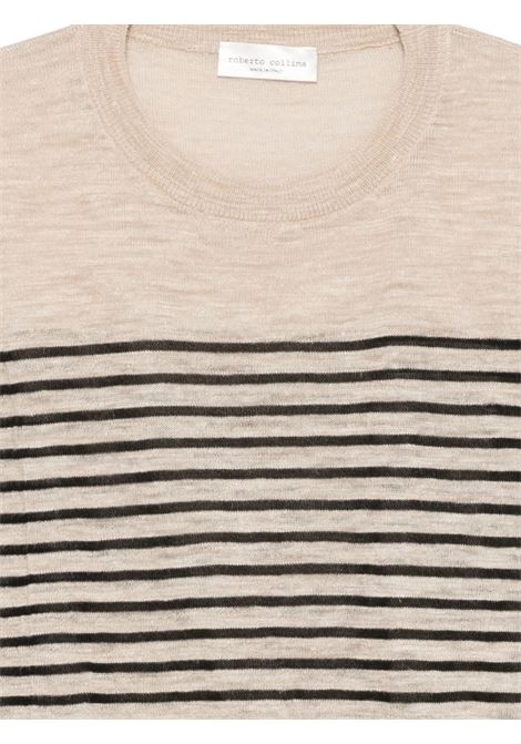 gilet a righe donna beige e nero ROBERTO COLLINA | 261FXA1803809